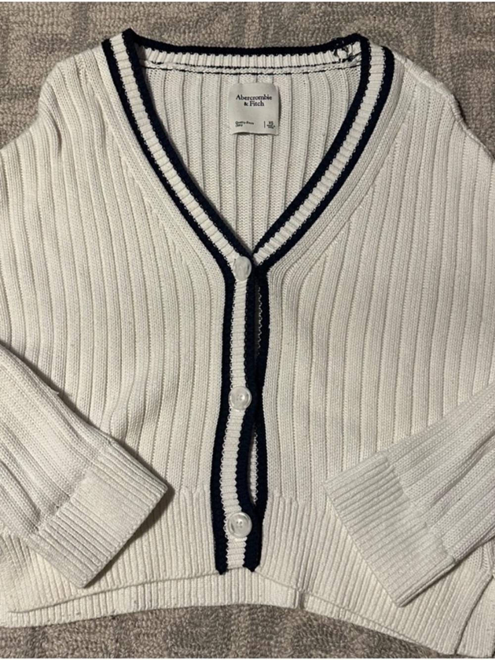 Abercrombie & Fitch White & Navy V-Neck Cardigan | XS
